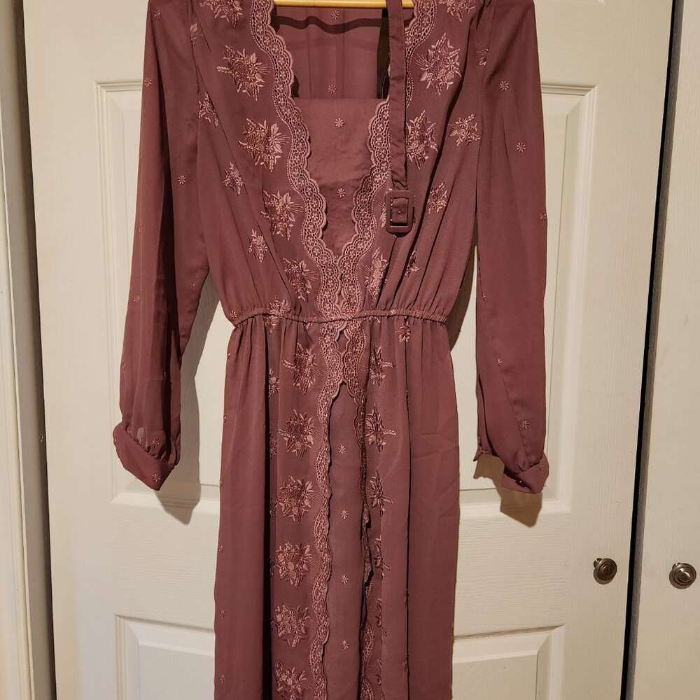 VINTAGE Mauve Lace Chiffon Dress S - Picture 3 of 5
